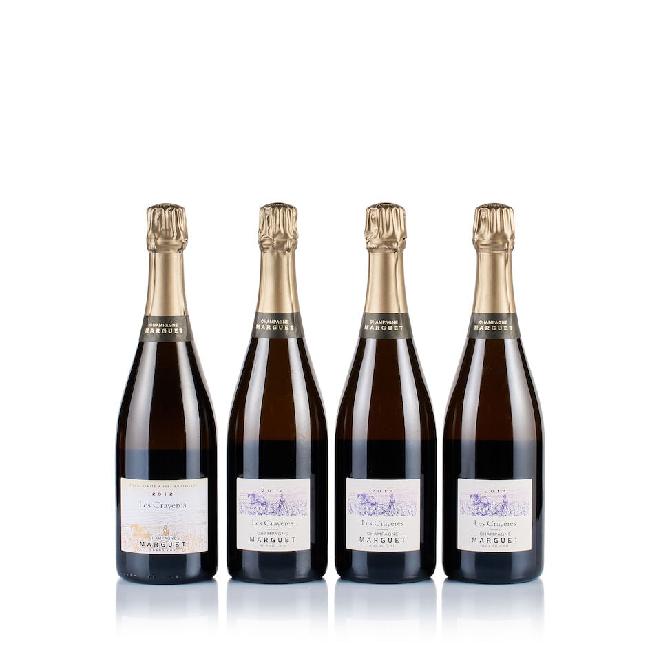 Champagne Marguet, Les Crayères, Grand Cru, 2012 & 2014 (4 x 750ml): Champagne Marguet, Les Crayères, Grand Cru, 2012 (1 x 750ml) Region: Champagne Fill Level: excellent Capsule: ok Cork: ok Label: good appearance Packaging: neutral carton Champagne Marguet,