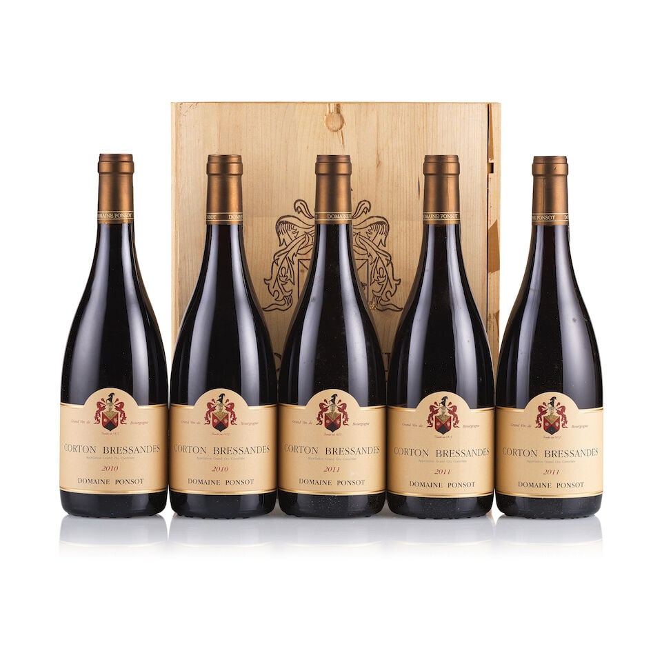 Domaine Ponsot, Corton Grand Cru, Bressandes, 2010 & 2011 (5 x 750ml): Domaine Ponsot, Corton Grand Cru, Bressandes, 2010 (2 x 750ml) Region: Burgundy Fill Level: excellent Capsule: ok Cork: ok Label: good appearance Packaging: neutral carton Domaine Ponsot, Corton