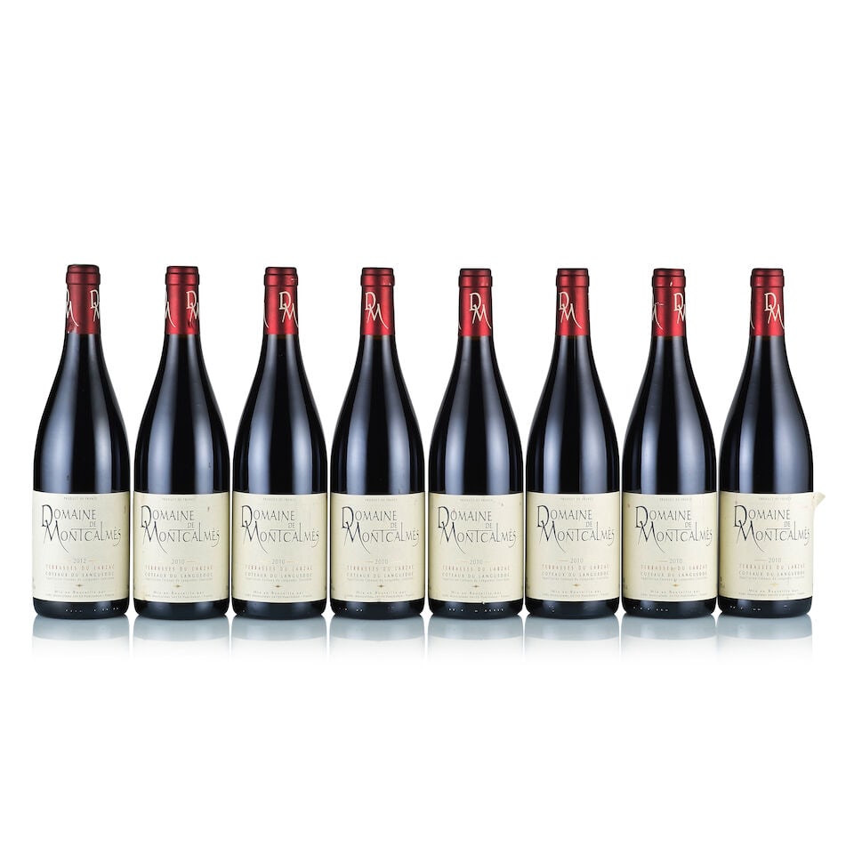 Domaine Montcalmès, Terrasses du Larzac, 2010 & 2012 (8 x 750ml): Domaine Montcalmès, Terrasses du Larzac, 2010 (7 x 750ml) Region: Languedoc Fill Level: excellent Capsule: ok Cork: ok Label: all slightly marked, 1x loose of the top left hand corner Packaging: