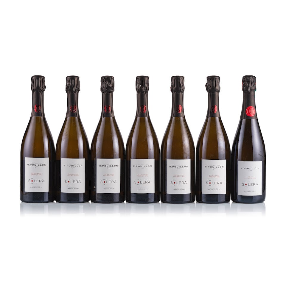Champagne R. Pouillon & Fils, Soléra, 1er Cru (7 x 750ml): Champagne R. Pouillon & Fils, Soléra, 1er Cru (7 x 750ml) Region: Champagne Fill Level: excellent Capsule: ok Cork: ok Label: good appearance Packaging: neutral carton For further information on