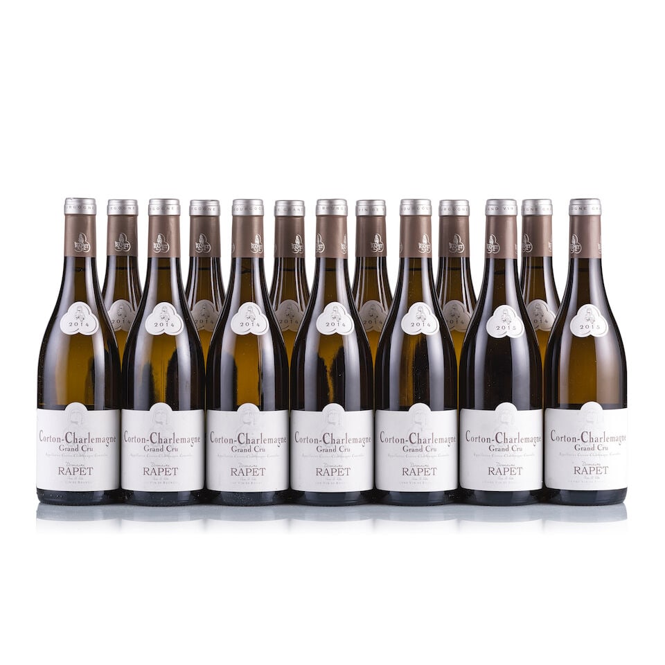 Domaine Rapet, Corton-Charlemagne, 2014 & 2015 (13 x 750ml): Domaine Rapet, Corton-Charlemagne Grand Cru, 2014 (11 x 750ml) Region: Burgundy Fill Level: excellent Capsule: ok Cork: ok Label: 3x slightly stained, 1x nicked, 7x good appearance Packaging: neutral
