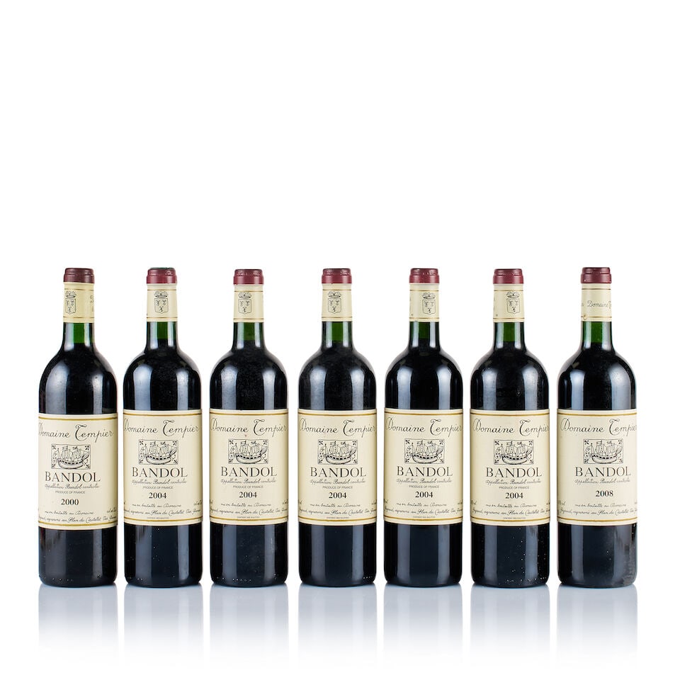 Domaine Tempier, Bandol, Red, 2000, 2004 & 2008 (7 x 750ml): Domaine Tempier, Bandol, Red, 2000 (1 x 750ml) Region: Provence Fill Level: into neck Capsule: ok Cork: ok Label: lightly bin-soiled and lightly marked Packaging: neutral carton Domaine Tempier, Band