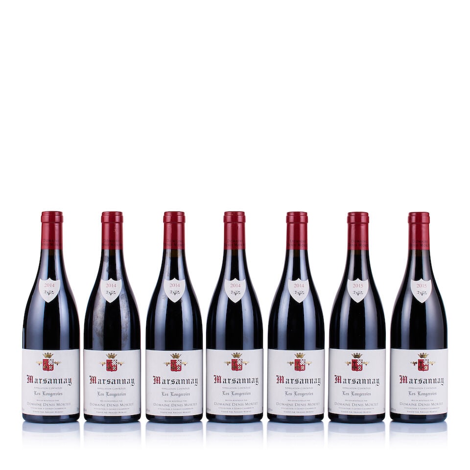 Domaine Denis Mortet, Marsannay, Les Longeroies, 2014 & 2015 (7 x 750ml): Domaine Denis Mortet, Marsannay, Les Longeroies, 2014 (5 x 750ml) Region: Burgundy Fill Level: excellent Capsule: ok Cork: ok Label: 2x lightly bin-soiled, 3x good appearance Domaine Denis Mortet,