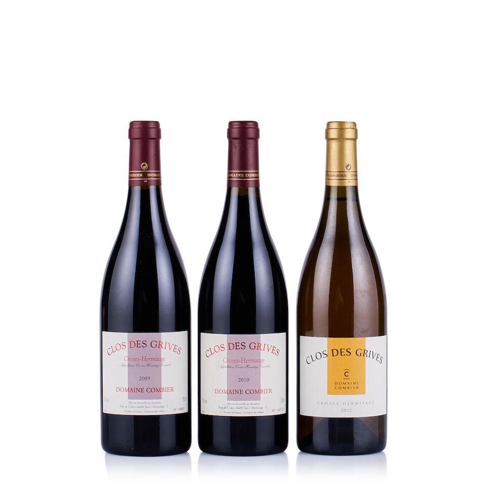 Mixed Lot of Domaine Combier, 2009, 2010 & 2012 (3 x 750ml): Domaine Combier, Crozes-Hermitage, Clos des Grives White, 2012 (1 x 750ml) Region: Rhone Valley Fill Level: excellent Capsule: ok Cork: ok Label: excellent appearance Packaging: neutral carton Domain