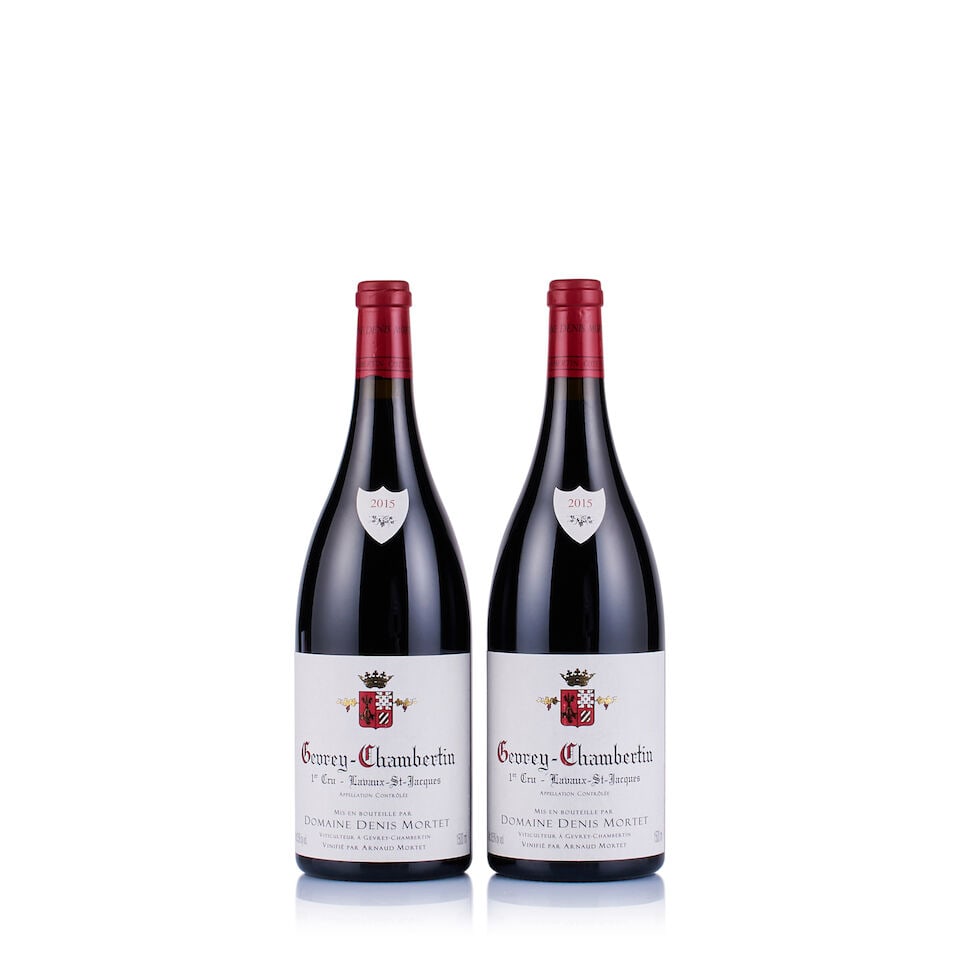 Domaine Denis Mortet, Gevrey-Chambertin 1er Cru, Lavaux Saint-Jacques, 2015 (2 x Magnum): Domaine Denis Mortet, Gevrey-Chambertin 1er Cru, Lavaux Saint-Jacques, 2015 (2 x Magnum) Region: Burgundy Fill Level: excellent Capsule: ok Cork: ok Label: good appearance Packaging: neutral