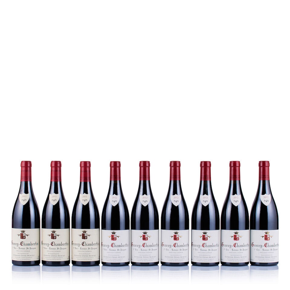 Domaine Denis Mortet, Gevrey-Chambertin 1er Cru, Lavaux Saint-Jacques, 2011 & 2012 (9 x 750ml): Domaine Denis Mortet, Gevrey-Chambertin 1er Cru, Lavaux Saint-Jacques, 2011 (3 x 750ml) Region: Burgundy Fill Level: excellent Capsule: ok Cork: ok Label: all very slightly bin-soiled Packaging: