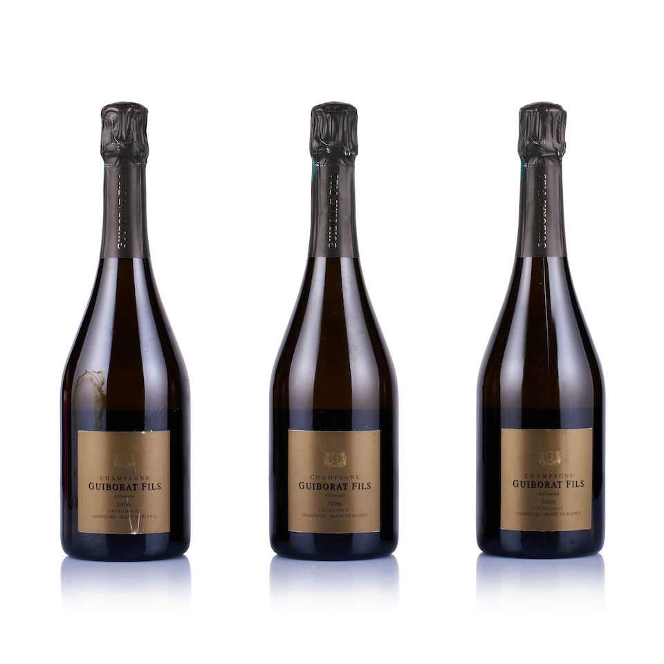 Champagne Guiborat, Blanc de Blancs, Grand Cru, 2006 (3 x 750ml): Champagne Guiborat, Blanc de Blancs, Grand Cru, 2006 (3 x 750ml) Region: Champagne Fill Level: excellent Capsule: ok Cork: ok Label: 1x very slightly stained, 1x nicked, 1x marked Packaging: neutral c
