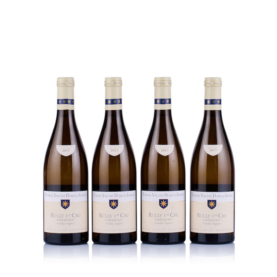 Domaine Dureuil Janthial, Rully 1er Cru, Grésigny Vieilles Vignes, 2017 (4 x 750ml): Domaine Dureuil Janthial, Rully 1er Cru, Grésigny Vieilles Vignes, 2017 (4 x 750ml) Region: Burgundy Fill Level: excellent Capsule: ok Cork: ok Label: 2x slightly marked, 2x good