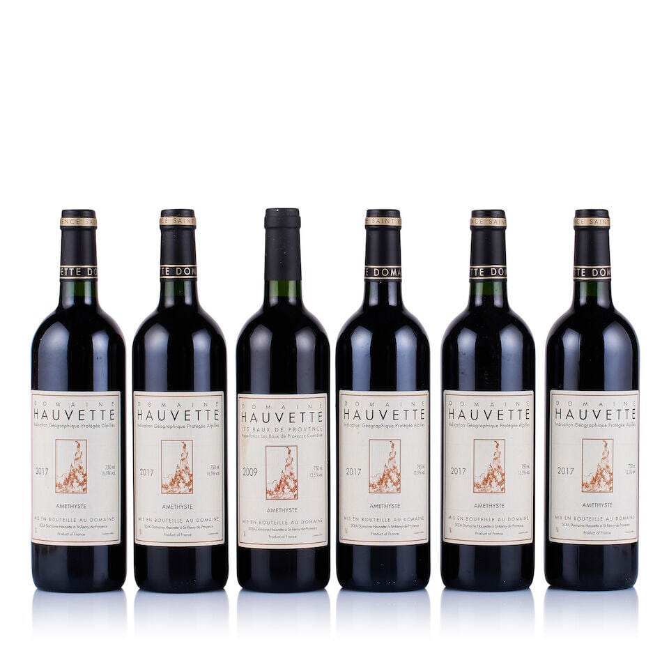 Domaine Hauvette, Amethyste, 2009 & 2017 (6 x 750ml): Domaine Hauvette, Amethyste, 2009 (1 x 750ml) Region: Provence Fill Level: into neck Capsule: ok Cork: ok Label: slightly stained Domaine Hauvette, Amethyste, 2017 (5 x 750ml) Region: Provence Fill