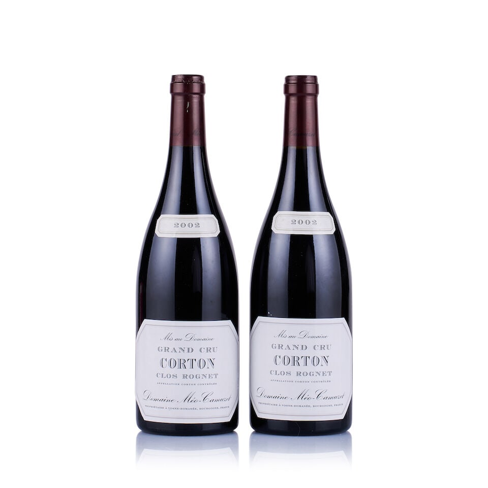 Domaine Méo-Camuzet, Corton Grand Cru, Clos Rognet, 2002 (2 x 750ml): Domaine Méo-Camuzet, Corton Grand Cru, Clos Rognet, 2002 (2 x 750ml) Region: Burgundy Fill Level: excellent Capsule: ok Cork: ok Label: slightly worn, 1x nicked Packaging: neutral carton This