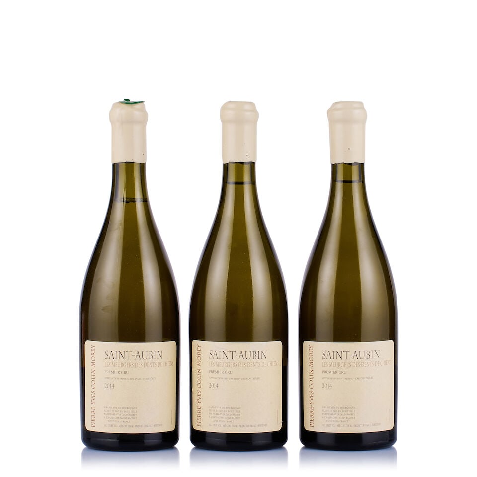 Pierre-Yves Colin-Morey, Saint-Aubin 1er Cru, Les Meurgers des Dents de Chien, 2014 (3 x 750ml): Pierre-Yves Colin-Morey, Saint-Aubin 1er Cru, Les Meurgers des Dents de Chien, 2014 (3 x 750ml) Region: Burgundy Fill Level: excellent Capsule: ok Cork: ok Label: all lightly bin-soiled, 1x nicked,