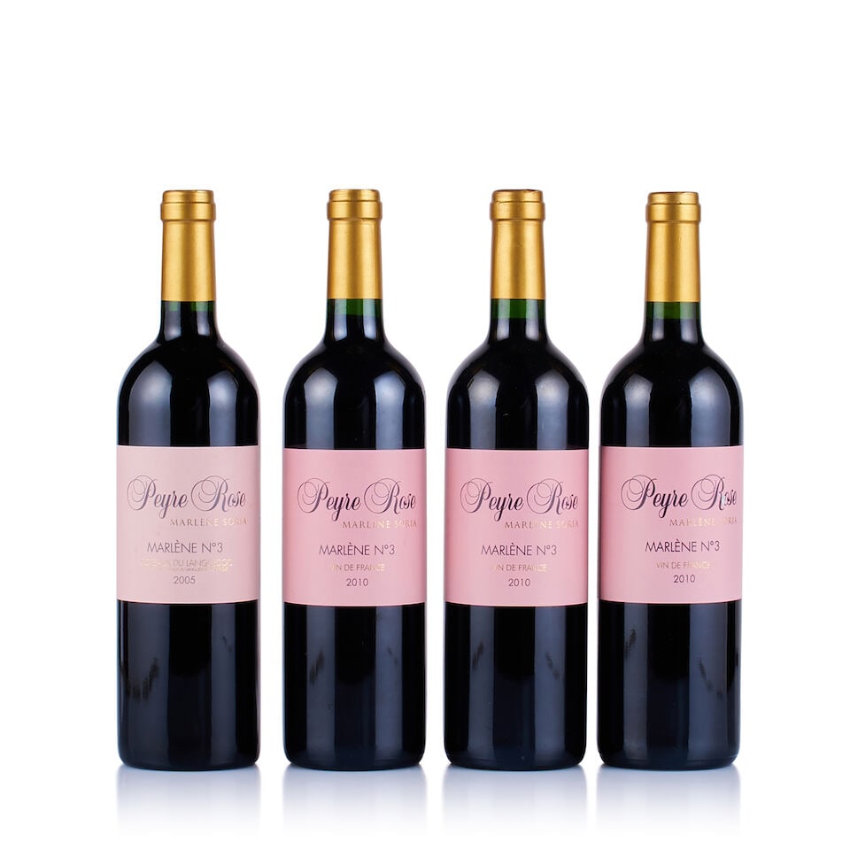 Peyre Rose, Marlène N°3, 2005 & 2010 (4 x 750ml): Peyre Rose, Marlène N°3, 2005 (1 x 750ml) Region: Languedoc Fill Level: into neck Capsule: ok Cork: ok Label: very slightly marked Peyre Rose, Marlène N°3, 2010 (3 x