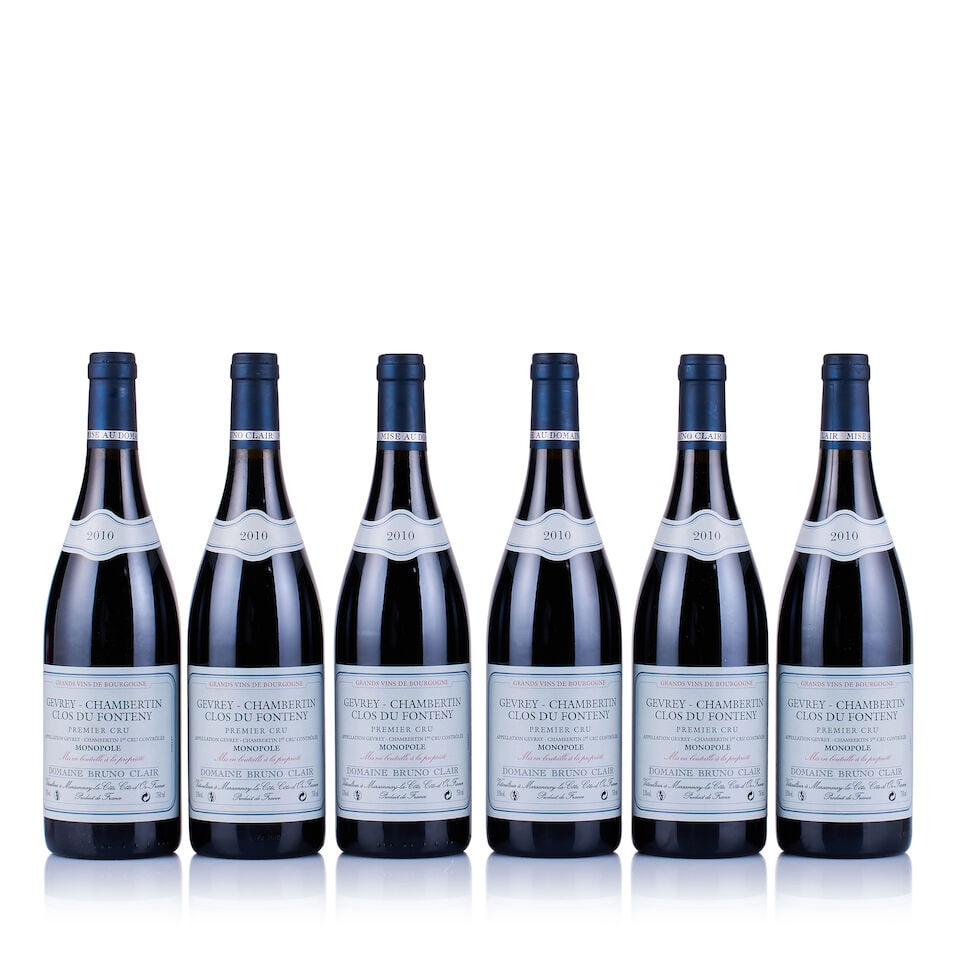 Domaine Bruno Clair, Gevrey-Chambertin 1er Cru, Clos du Fonteny, Monopole, 2010 (6 x 750ml): Domaine Bruno Clair, Gevrey-Chambertin 1er Cru, Clos du Fonteny, Monopole, 2010 (6 x 750ml) Region: Burgundy Fill Level: excellent Capsule: ok Cork: ok Label: good appearance Packaging: neutral