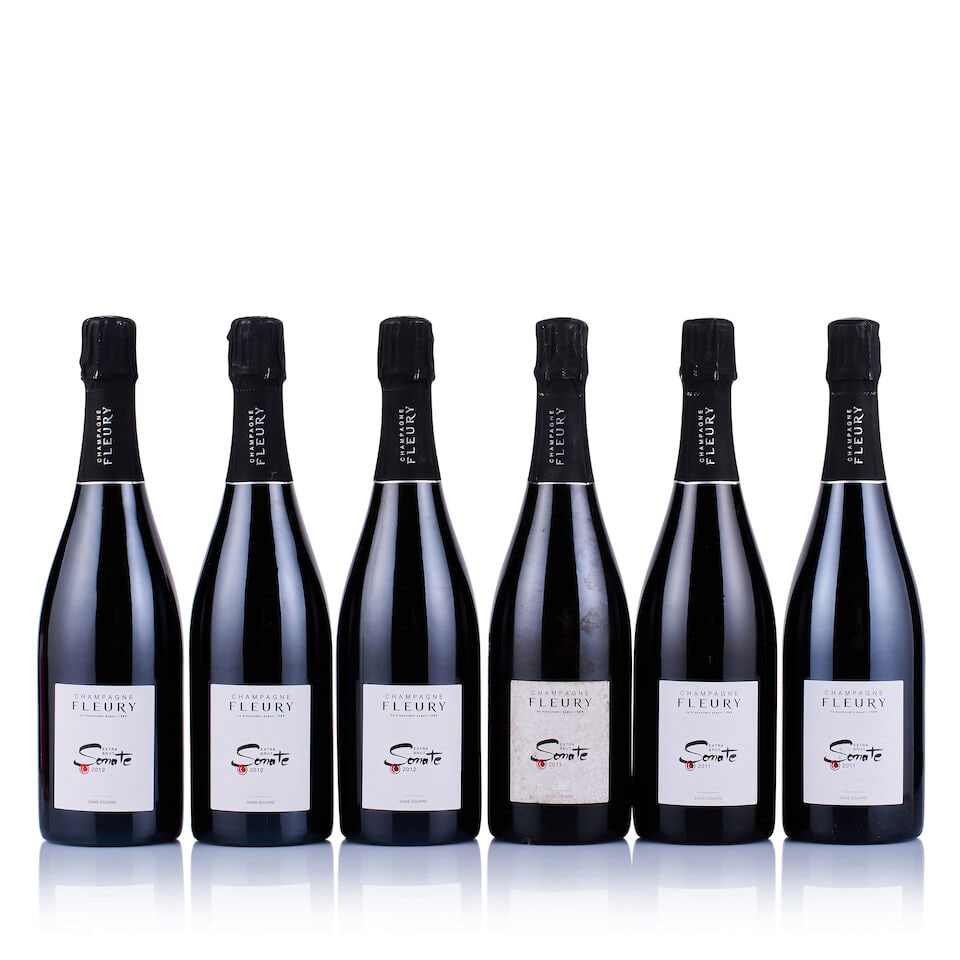 Champagne Fleury, Sonate N°9, 2011 & 2012 (6 x 750ml): Champagne Fleury, Sonate N°9, 2011 (3 x 750ml) Region: Champagne Fill Level: excellent Capsule: ok Cork: ok Label: 1x badly bin-soiled, 1x lightly marked Miscellaneous: disgorged October 2016