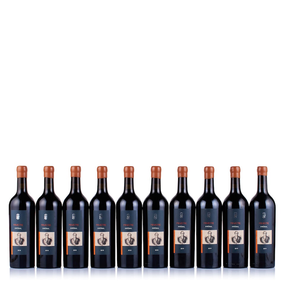 Domaine Comte Abbatucci, Ministre Impérial, 2018 & 2019, (10 x 750ml): Domaine Comte Abbatucci, Ministre Impérial, 2018 (6 x 750ml) Region: Corsica Fill Level: excellent Capsule: orange wax Cork: ok Label: excellent appearance Domaine Comte Abbatucci, Ministre