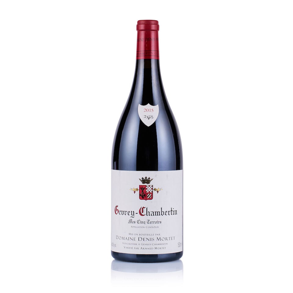 Domaine Denis Mortet, Gevrey-Chambertin, Mes Cinq Terroirs, 2015 (1 x Magnum): Domaine Denis Mortet, Gevrey-Chambertin, Mes Cinq Terroirs, 2015 (1 x Magnum) Region: Burgundy Fill Level: excellent Capsule: ok Cork: ok Label: good appearance Packaging: neutral carton Lot to be sol