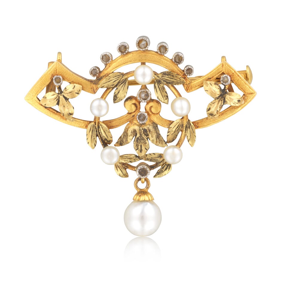 PEARL AND DIAMOND BROOCH BROCHE PERLES ET DIAMANTS (1 of 2)