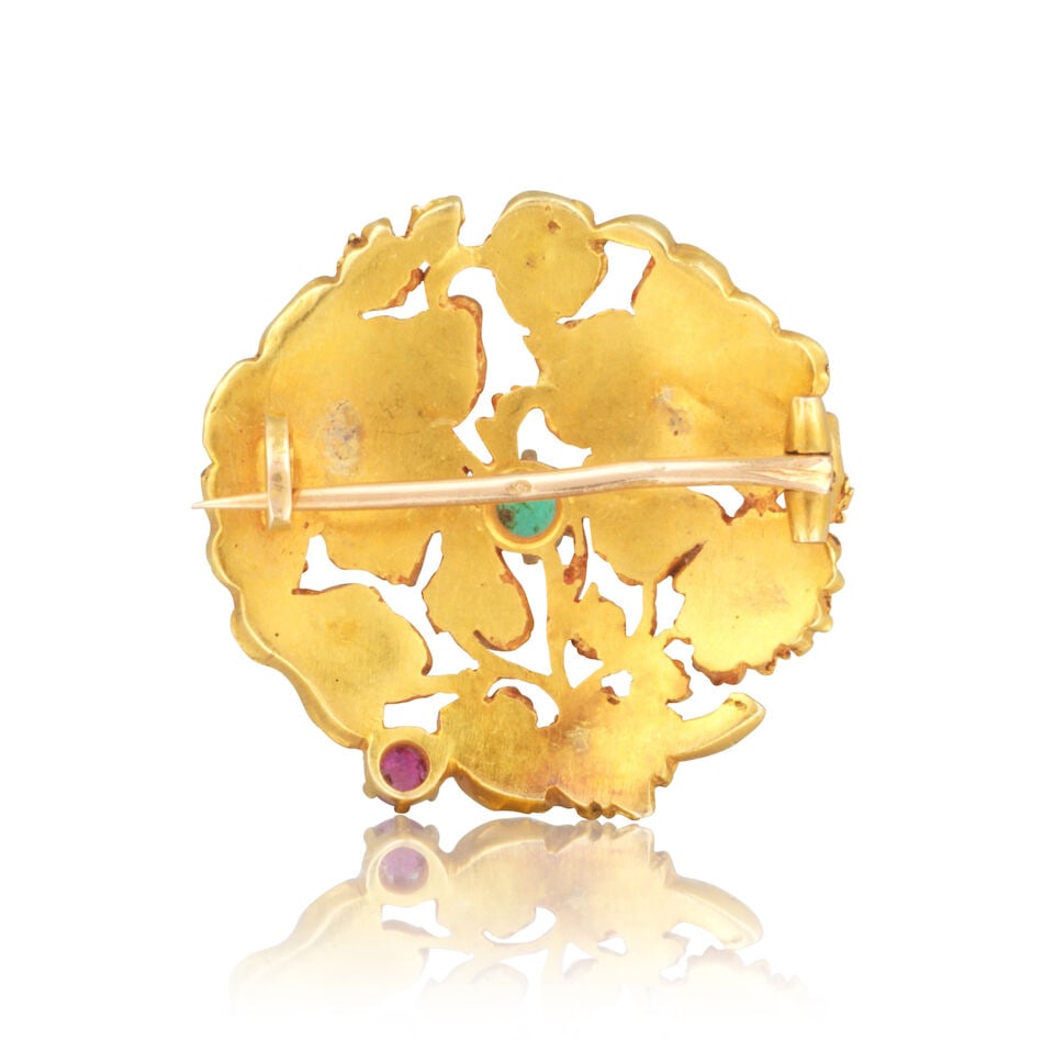 ANDRÉ RAMBOUR: EMERALD AND RUBY 'FLORAL' BROOCH, CIRCA 1900 ANDRÉ RAMBOUR: BROCHE 'FLE... - 2