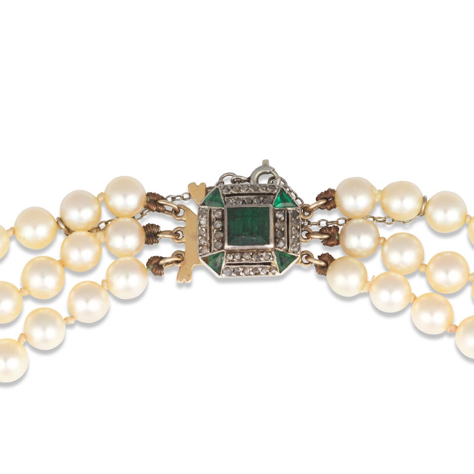 CULTURED PEARL, EMERALD AND DIAMOND NECKLACE COLLIER PERLES DE CULTURE, ÉMERAUDES ET DIAMANTS - 2