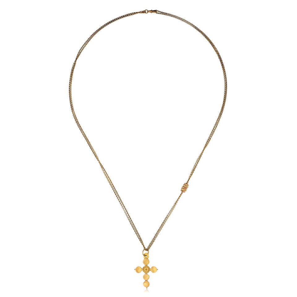 CROSS PENDANT ON WATCH CHAIN PENDENTIF CROIX SUR UNE CHAÎNE DE MONTRE - 3