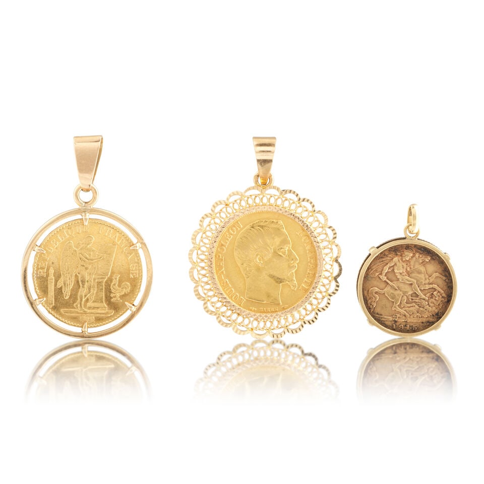 THREE GOLD COINS PENDANTS TROIS PENDENTIFS PIÈCES EN OR - 2