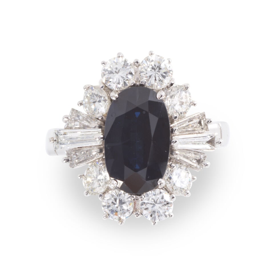 SAPPHIRE AND DIAMOND RING BAGUE SAPHIR ET DIAMANTS - 2