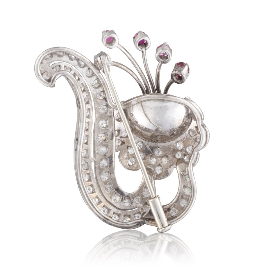 RUBY AND DIAMOND 'FLOWER' BROOCH BROCHE 'FLEUR' RUBIS ET DIAMANTS - 2