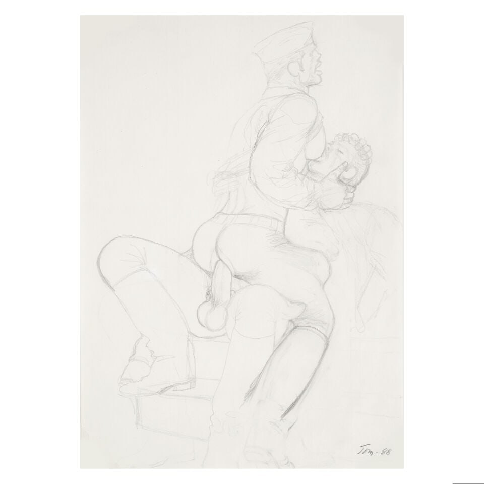 TOM OF FINLAND (1920-1991) Sans titre 1988: TOM OF FINLAND (1920-1991) Sans titre 1988 signé et daté 88 mine de plomb sur papier signed and dated 88 graphite on paper 29.5 x 20.7 cm. 11 5/8 x 8 1/8 in. Footnotes: Provenance Modern Ar