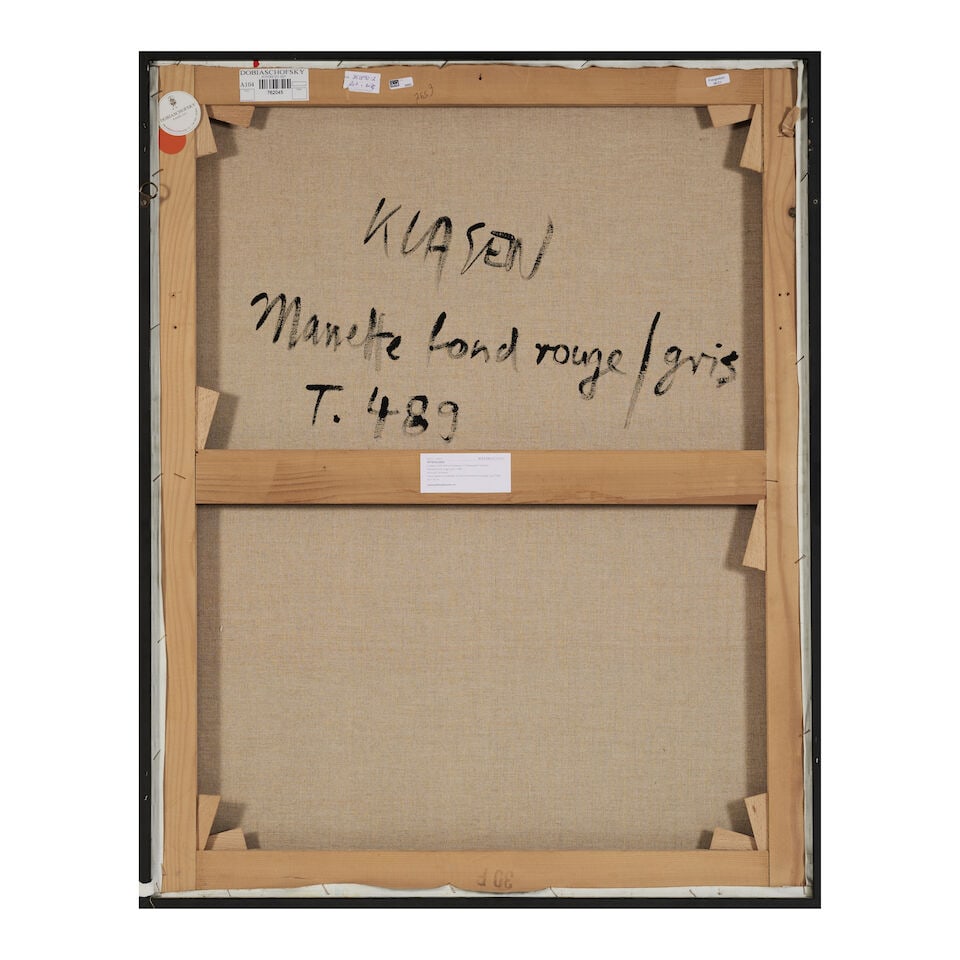PETER KLASEN (N. 1935) Manette fond rouge / gris T. 489 1987 - 2