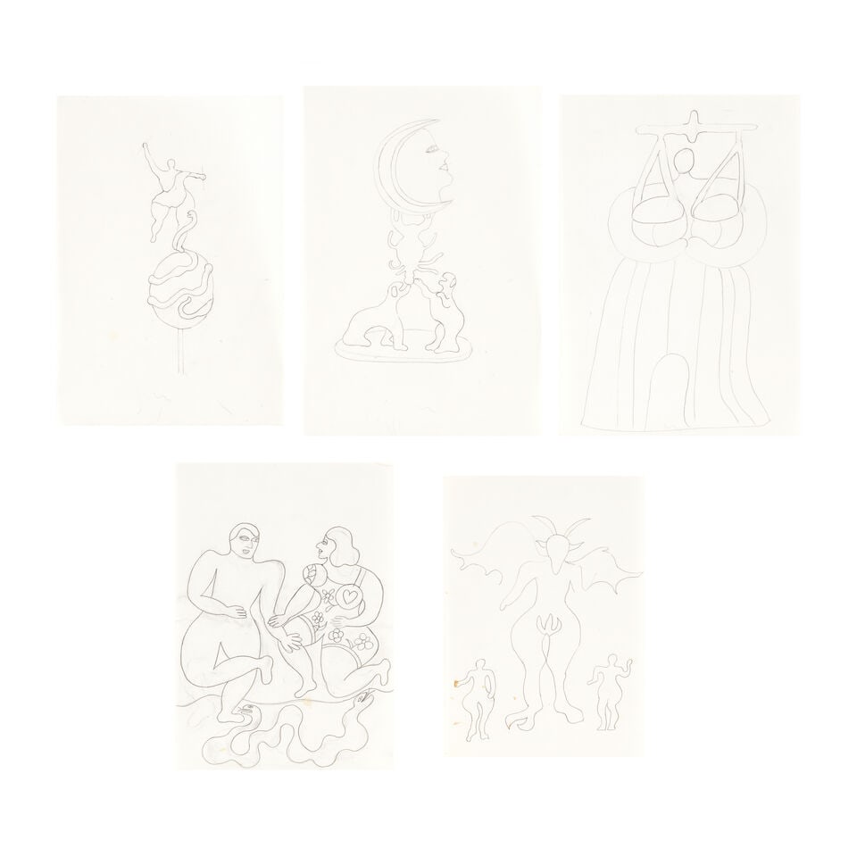 NIKI DE SAINT PHALLE (1930-2002) Sans titre Cinq œuvres circa 1985-1990: NIKI DE SAINT PHALLE (1930-2002) Sans titre Cinq œuvres circa 1985-1990 I. mine de plomb sur papier graphite on paper 31.5 x 21.5 cm. 12 3/8 x 8 7/16 in. II. mine de plomb sur