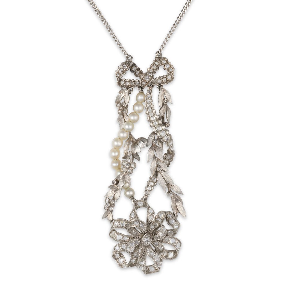 CULTURED PEARL AND DIAMOND NECKLACE COLLIER PERLES DE CULTURE ET DIAMANTS - 2