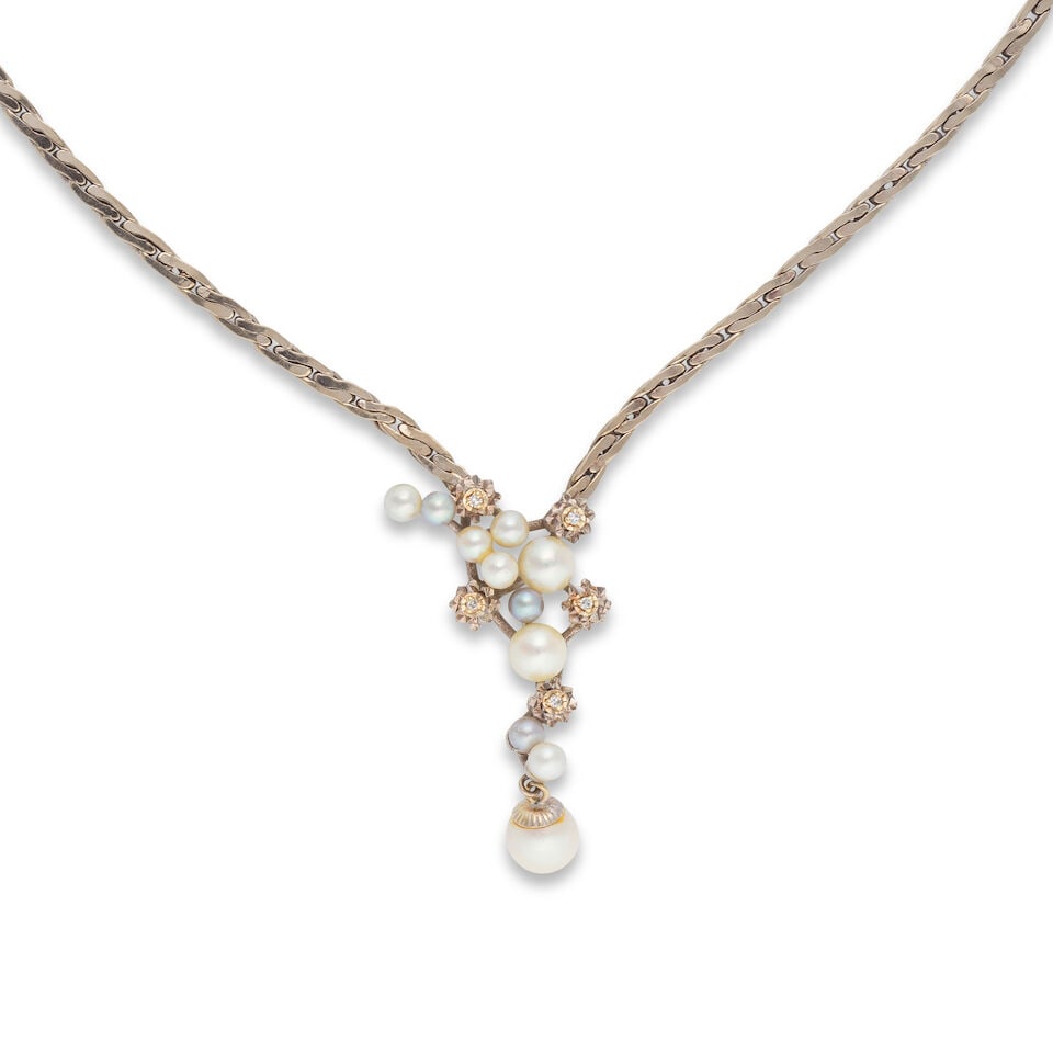 PEARL AND DIAMOND NECKLACE COLLIER PERLES ET DIAMANTS - 3