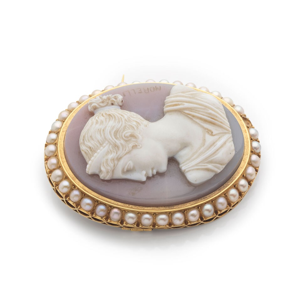 NICOLAS MORELLI (1771-1838): AGATE CAMEO AND PEARL BROOCH, ITALIAN SCHOOL NICOLAS MORELLI (1771-... - 3