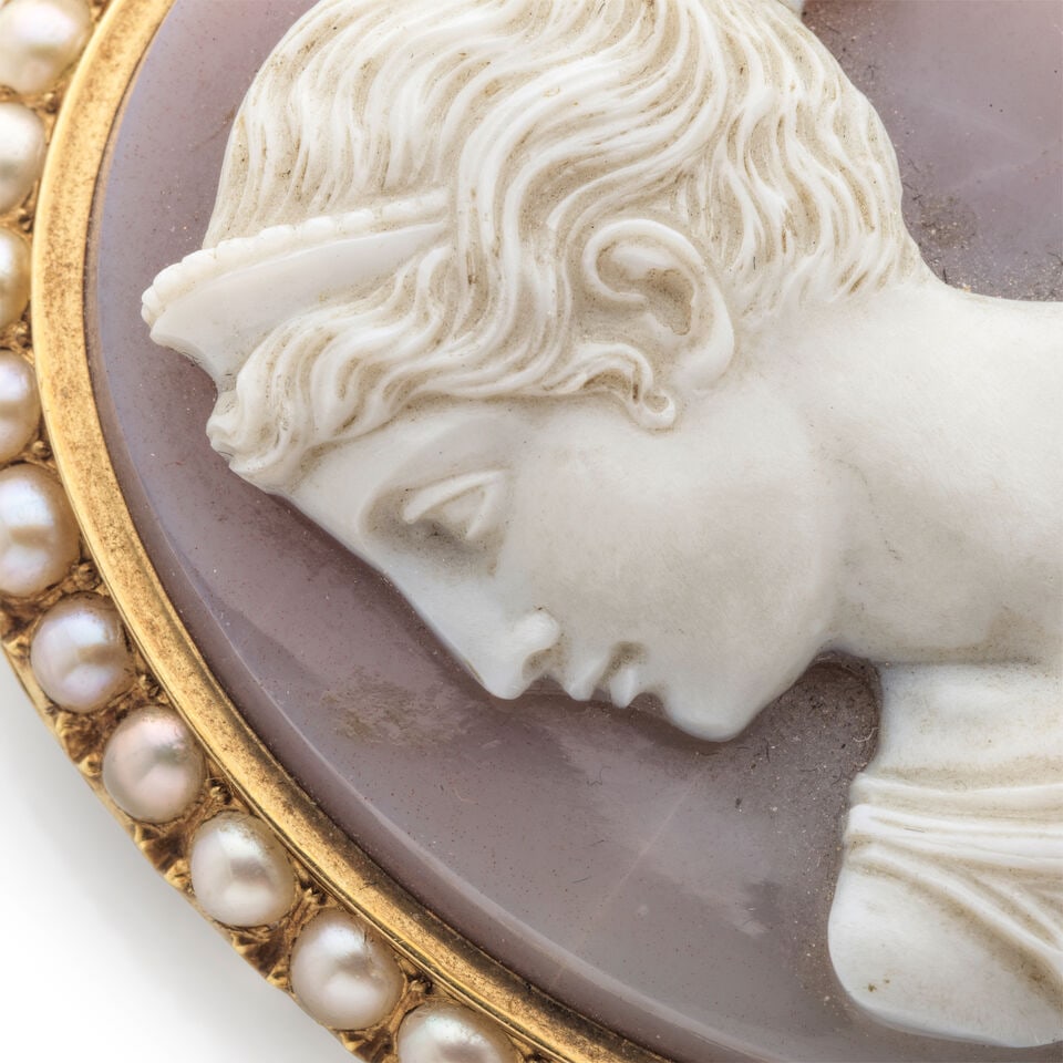 NICOLAS MORELLI (1771-1838): AGATE CAMEO AND PEARL BROOCH, ITALIAN SCHOOL NICOLAS MORELLI (1771-... - 4