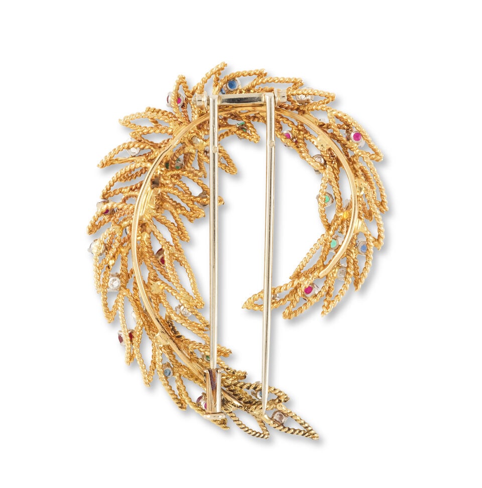 EMERALD, RUBY, SAPPHIRE AND DIAMOND CLIP BROOCH BROCHE CLIP ÉMERAUDES, RUBIS, SAPHIRS ET DI... - 2