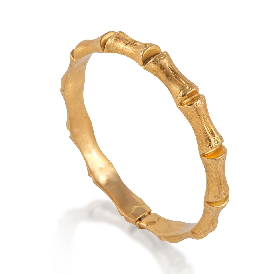 GOLD 'BAMBOO' HINGED BANGLE BRACELET JONC 'BAMBOU' EN OR (1 of 2)