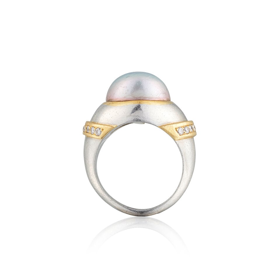 TAHITIAN CULTURED PEARL AND DIAMOND RING BAGUE PERLE DE TAHITI ET DIAMANTS - 2