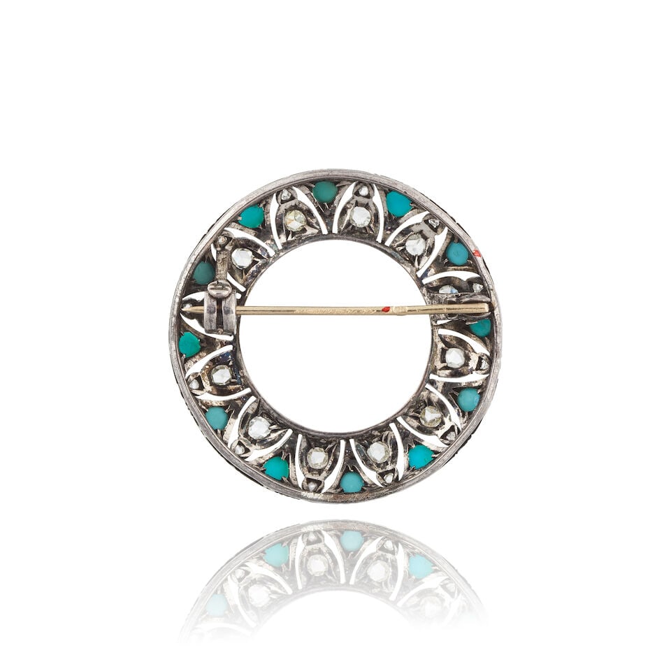 TURQUOISE AND DIAMOND BROOCH BROCHE TURQUOISES ET DIAMANTS - 2
