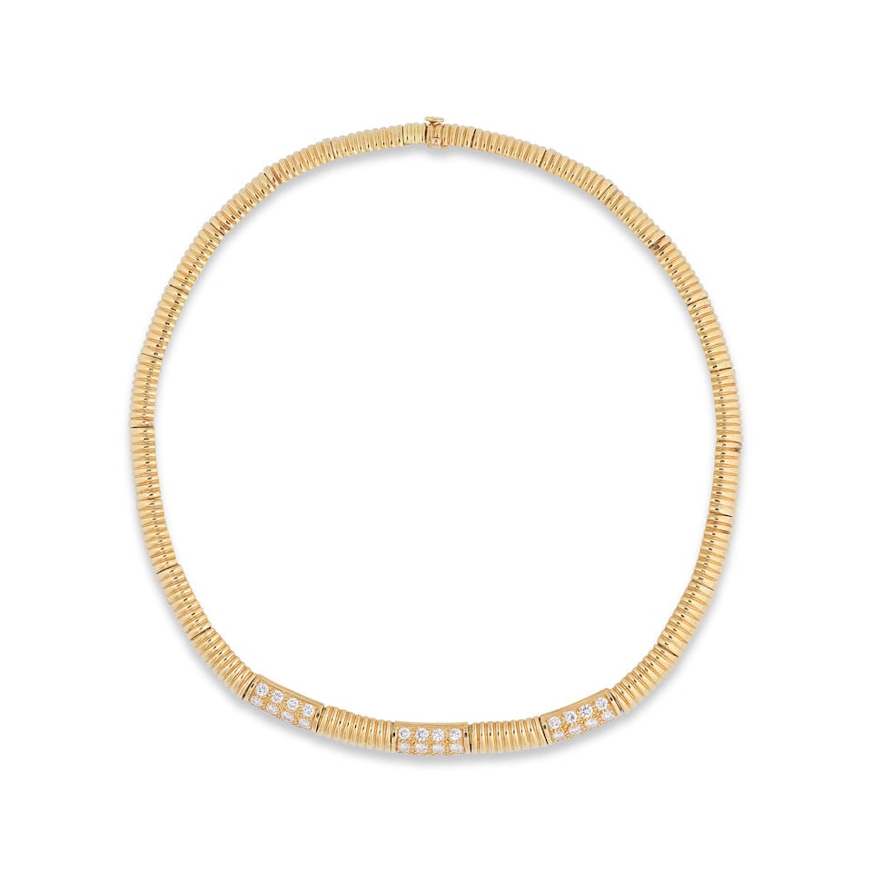 DIAMOND NECKLACE COLLIER DIAMANTS: DIAMOND NECKLACE COLLIER DIAMANTS • French assay mark for 18 carat yellow gold (750 ‰) ​ ​ • Brilliant-cut diamonds weighing approximately 1.30 ct total ​ • I