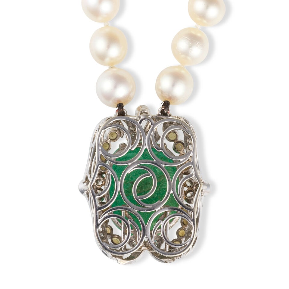 CULTURED PEARL, EMERALD AND DIAMOND NECKLACE COLLIER PERLES DE CULTURE, ÉMERAUDES ET DIAMANTS - 3