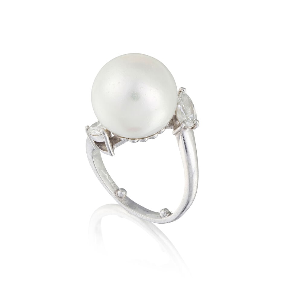 CULTURED PEARL AND DIAMOND RING BAGUE PERLE ET DIAMANTS - 3