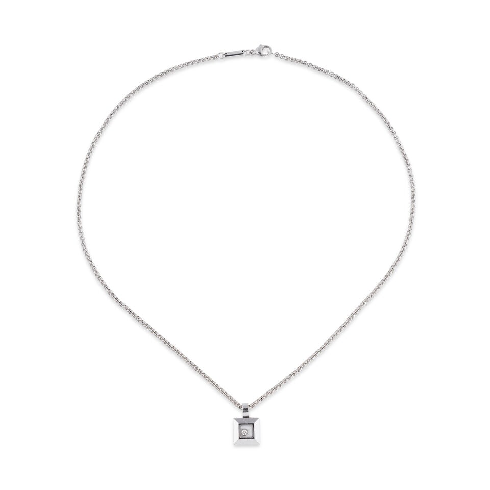 CHOPARD: 'HAPPY DIAMOND' DIAMOND PENDANT NECKLACE CHOPARD: COLLIER PENDENTIF DIAMANT 'HAPPY DIAM...: CHOPARD: 'HAPPY DIAMOND' DIAMOND PENDANT NECKLACE CHOPARD: COLLIER PENDENTIF DIAMANT 'HAPPY DIAMOND' • French import mark for 18 carat white gold (750 ‰) • Pendant set with a