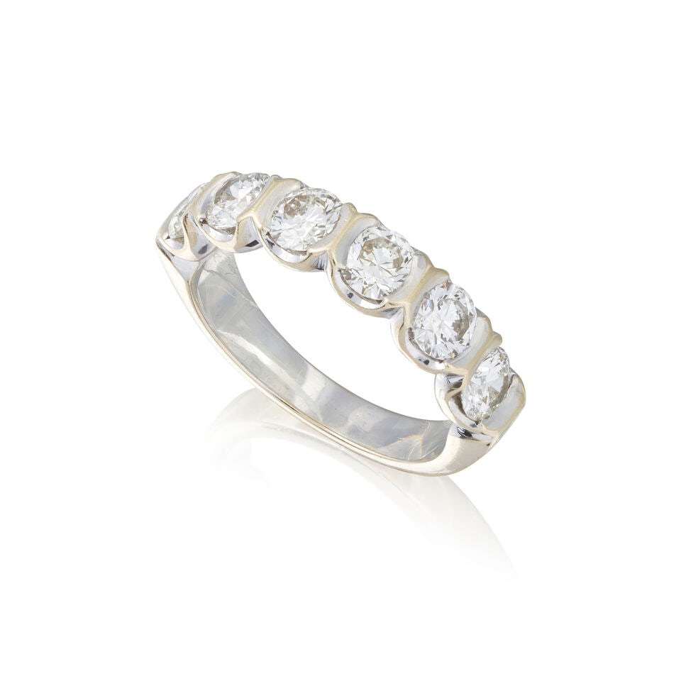DIAMOND RING BAGUE DIAMANTS: DIAMOND RING BAGUE DIAMANTS • French assay mark for 18 carat gold (750 ‰) • 6 brilliant-cut diamonds weighing approximately 1.80 ct total ​ • Ring size 56 (FR) - P