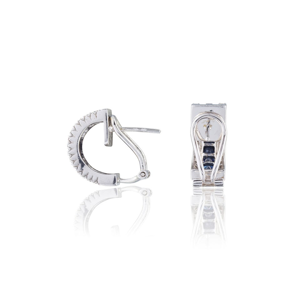 SAPPHIRE AND DIAMOND EARRINGS BOUCLES D'OREILLES SAPHIR ET DIAMANTS - 2