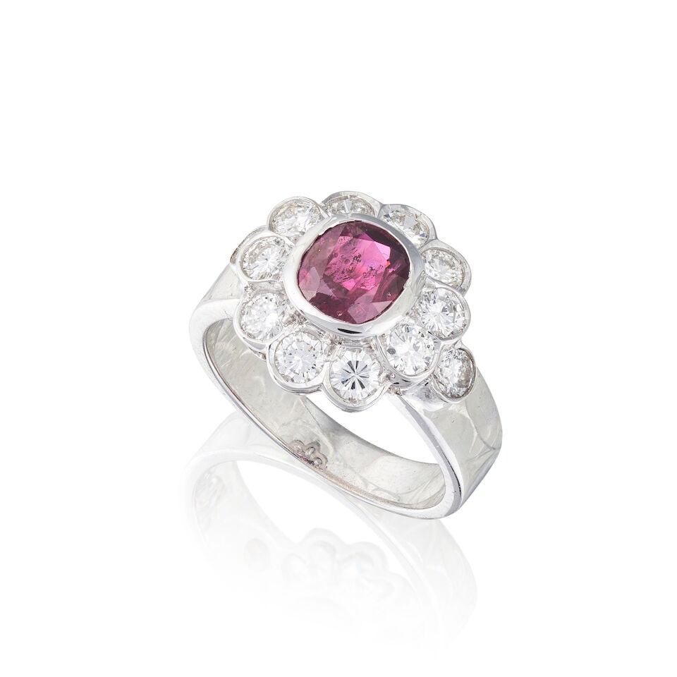 RUBY AND DIAMOND DEMI PARURE DEMI-PARURE RUBIS ET DIAMANTS: RUBY AND DIAMOND DEMI PARURE DEMI-PARURE RUBIS ET DIAMANTS • French import marks for 18 carat white gold (750 ‰) ​ • 3 cushion-cut rubies ​weighing approximately 3.26