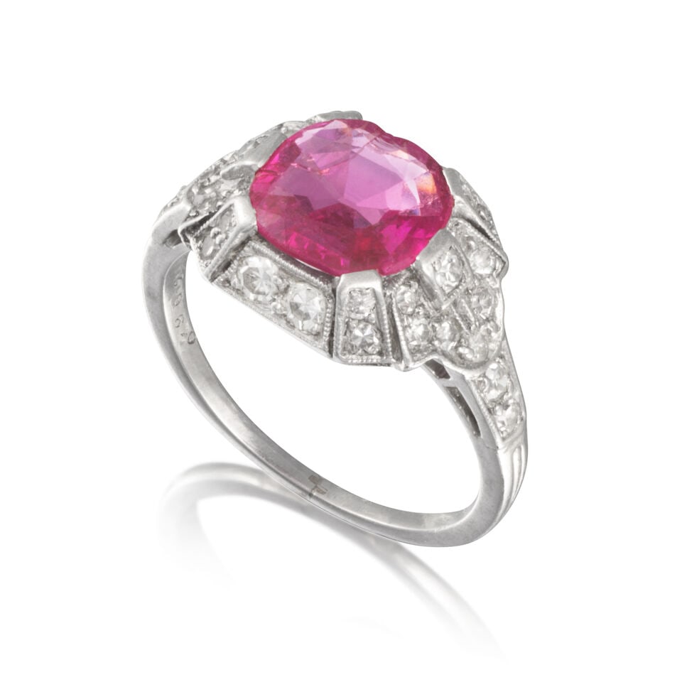 RUBY AND DIAMOND RING BAGUE RUBIS DIAMANTS (1 of 3)