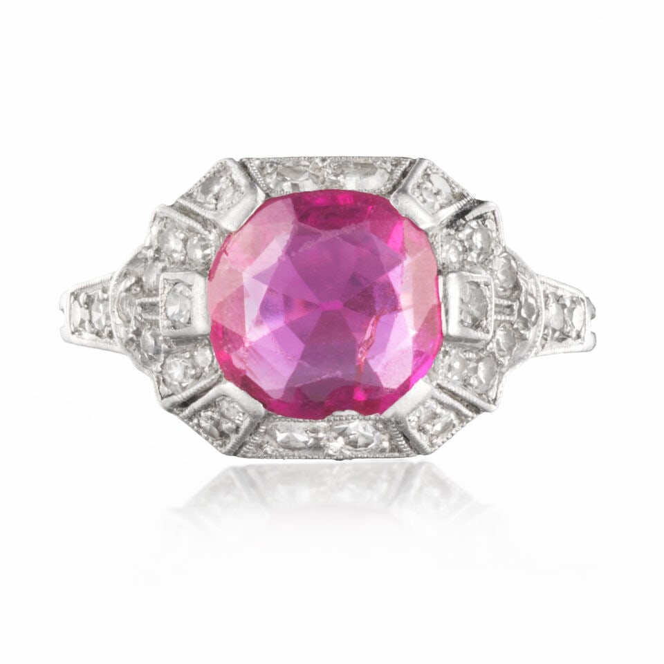 RUBY AND DIAMOND RING BAGUE RUBIS DIAMANTS - 3