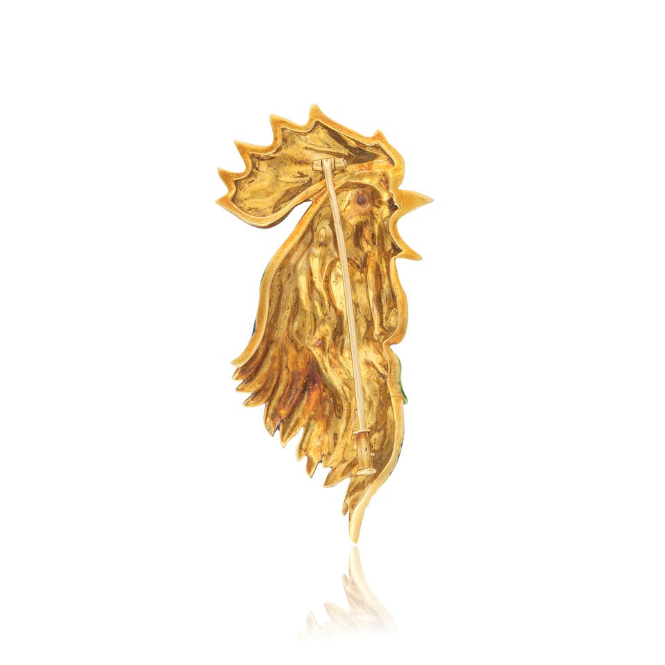 ENAMEL AND RUBY 'ROOSTER' BROOCH BROCHE 'COQ' EMAIL ET RUBIS - 2