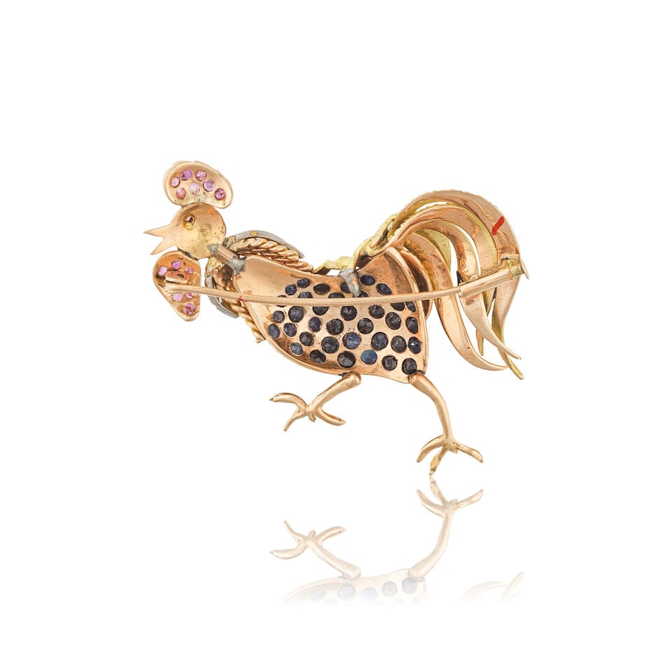 SAPPHIRE, RUBY AND DIAMOND 'ROOSTER' BROOCH BROCHE SAPHIRS, RUBIS ET DIAMANTS - 2