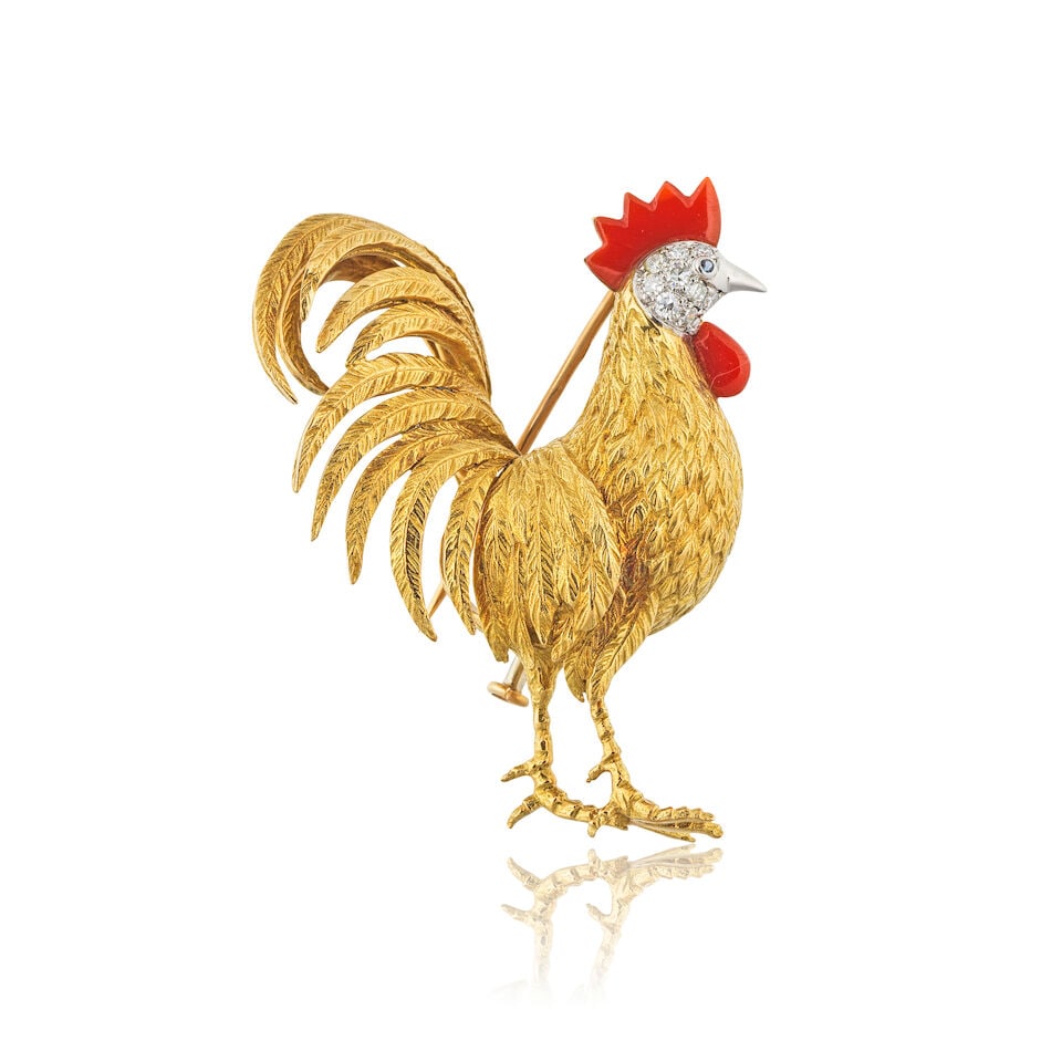 SAPPHIRE AND DIAMONDS 'ROOSTER' BROOCH BROCHE 'COQ' SAPHIR ET DIAMANTS - 3